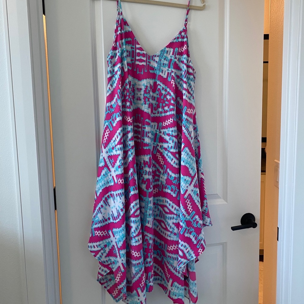 Pink and blue geometric dress